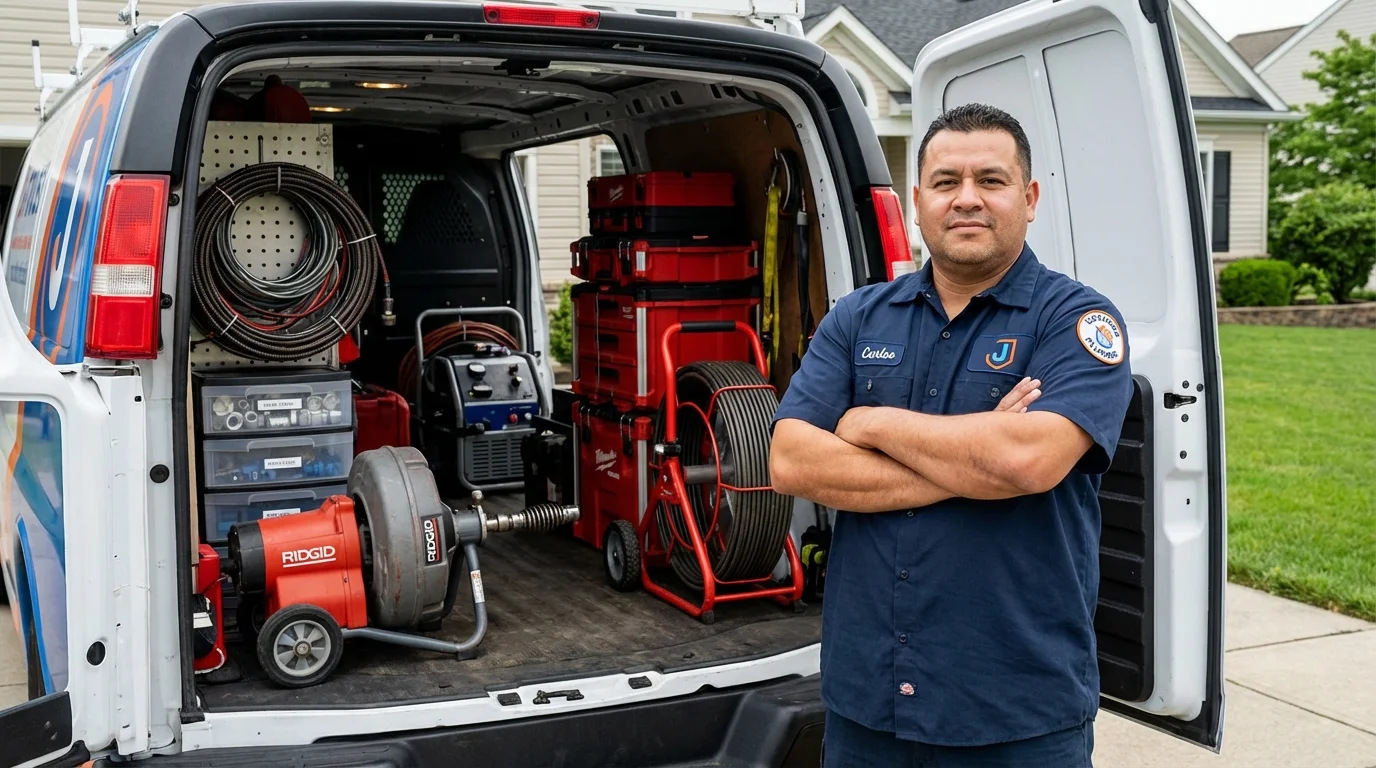 Professional drain cleaning equipment and Johns Plumbing LLC plumber in Ortonville