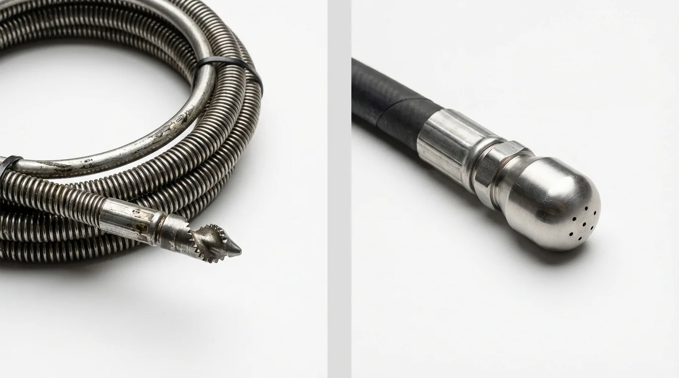 Drain snake cable and hydro jetting nozzle used for drain cleaning in Ortonville, MI