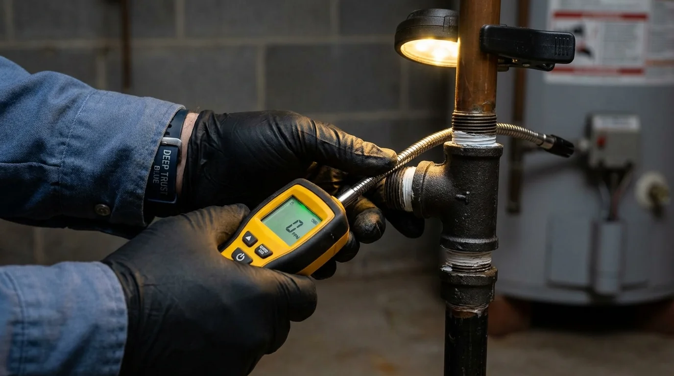 Gas leak detection with electronic sniffer by Johns Plumbing LLC in Ortonville